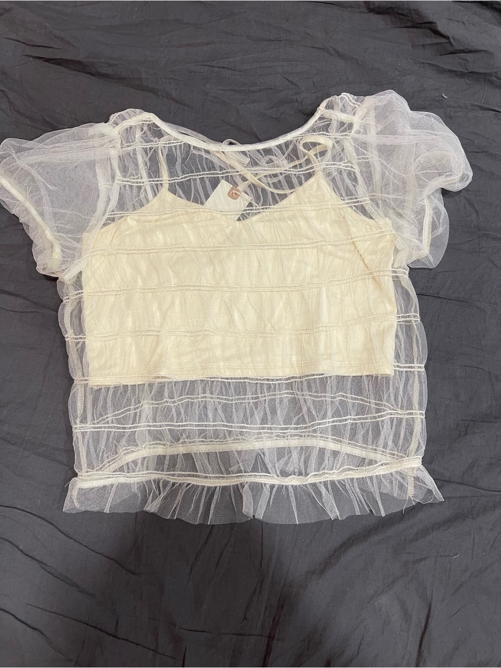 Ivory Sheer Mesh Top with Crop Cami